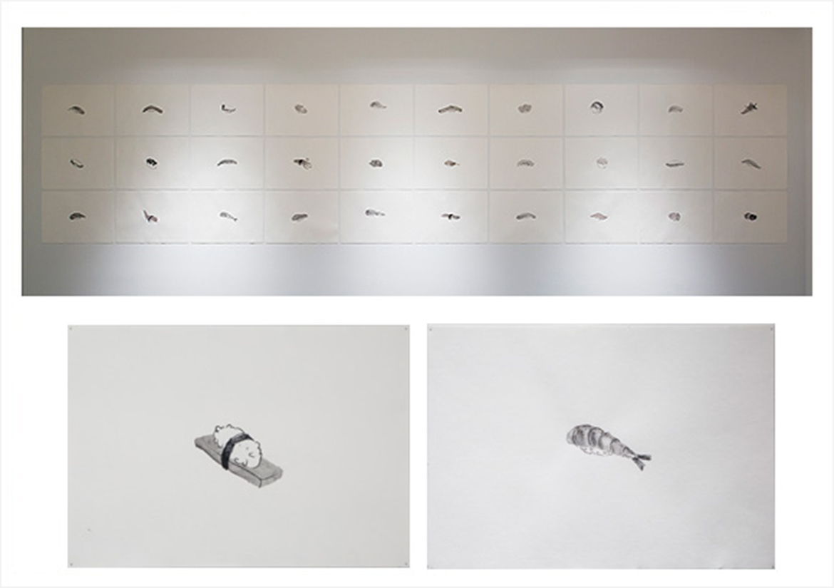 「ART IN THE OFFICE 2014」作品:「鮨/寿司/すし/sushi」/2014年/ダーマトグラフ、鉛筆、水彩、水彩紙、他