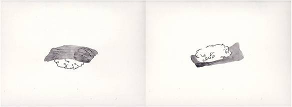 参考作品:「ウラオモテ」/2012年/Dermatograph , Pencil , Watercolor on Paper 410×318mm