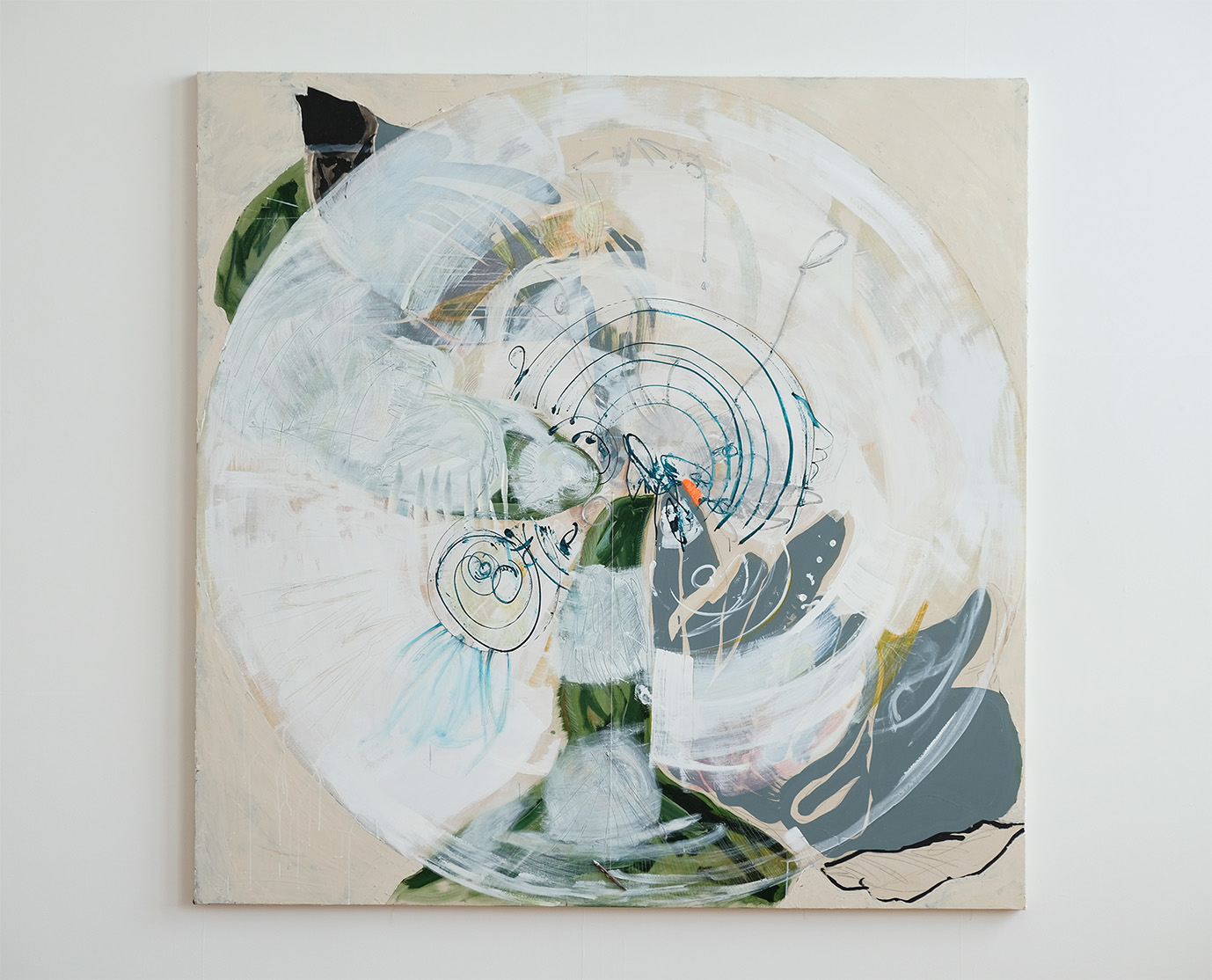 参考作品:上から見た噴水/2022年/キャンバスに油彩、チャコールほか/2000×2000×50mm